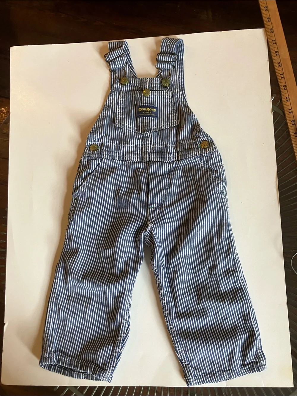 Vintage OshKosh hickory stripe overalls size 3T USA Union made